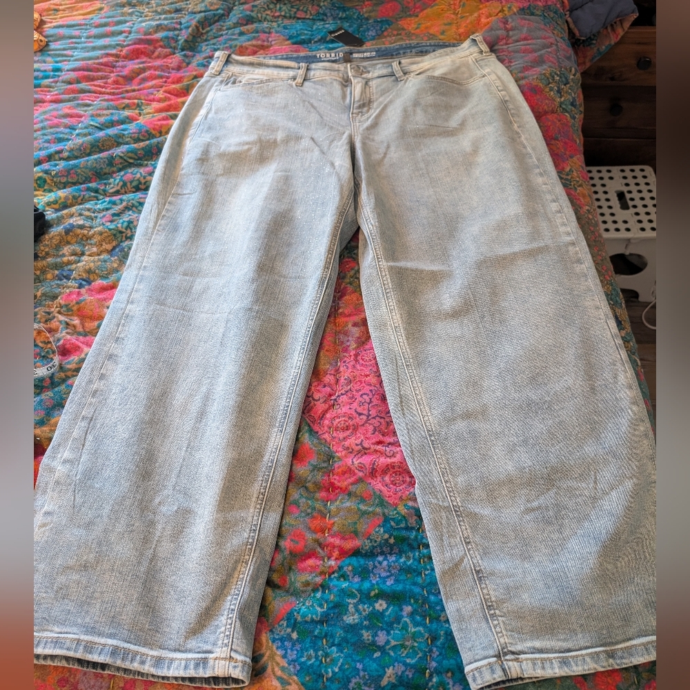 Torrid Perfect Wide Leg Vintage Stretch Blue Jeans glitter size 18r